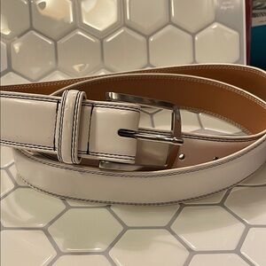 Men’s 42” White Leather Belt with Silver Buckle by Golfsmith